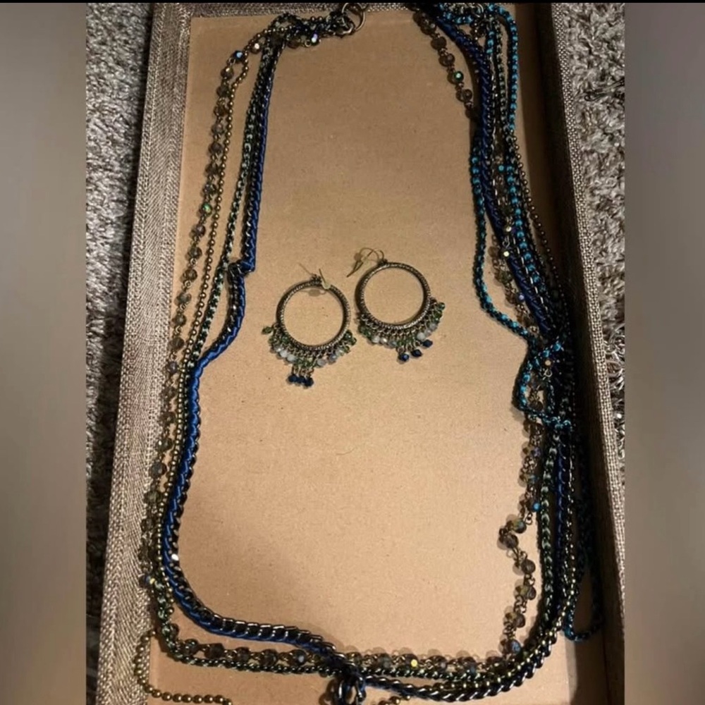 Premier Designs Blue and Gold Earrings
